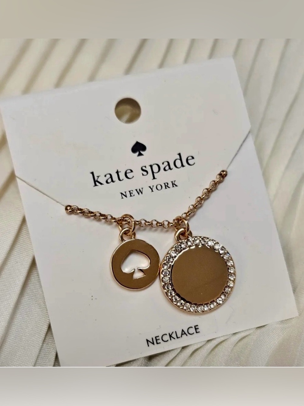 Kate Spade “Spot The Spade” Rose Gold Pave Charm Pendant Necklace -NWT - Picture 4 of 6